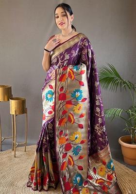 Wine Woven Silk Saree Set