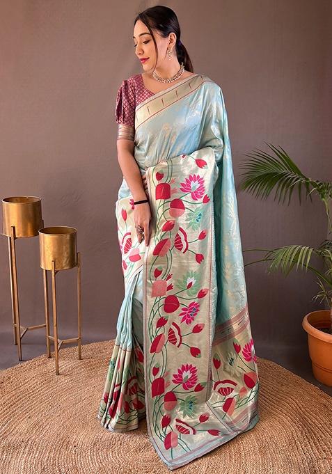 Sky Woven Silk Saree Set