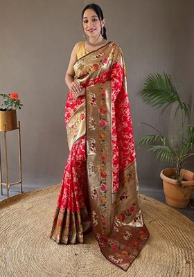 Red Zari Woven Patola Silk Saree Set