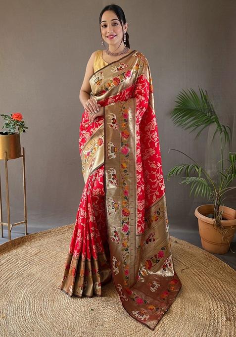 Red Zari Woven Patola Silk Saree Set