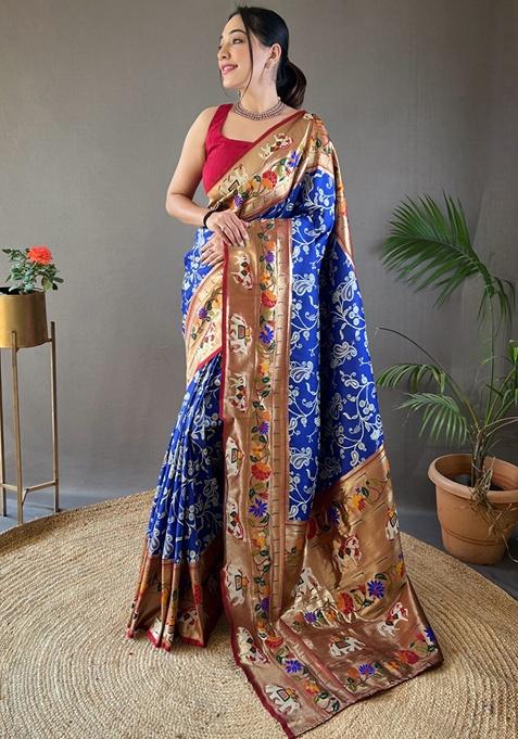 Violet Zari Woven Patola Silk Saree Set