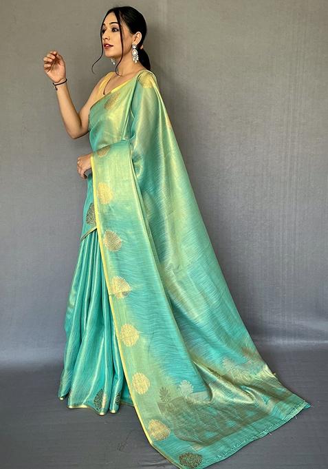 Sea Green Woven Silk Saree Set