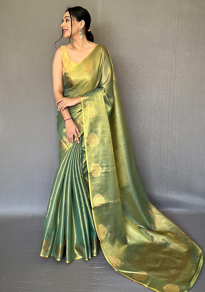 Dark Green Woven Silk Saree Set