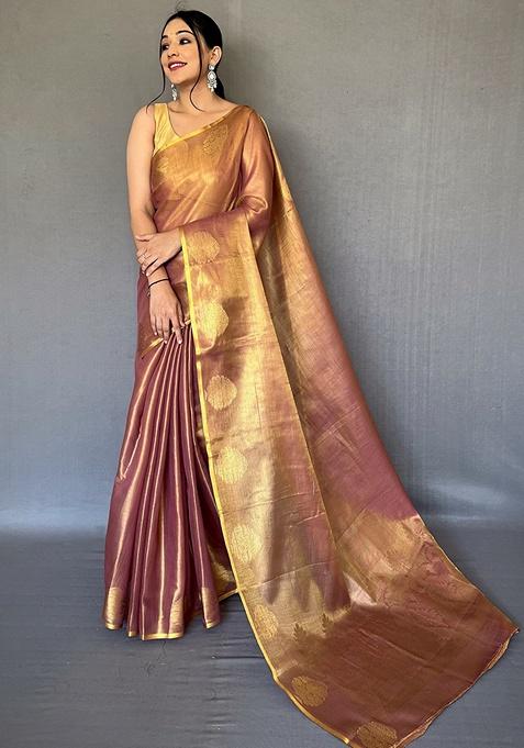 Dusty Woven Silk Saree Set