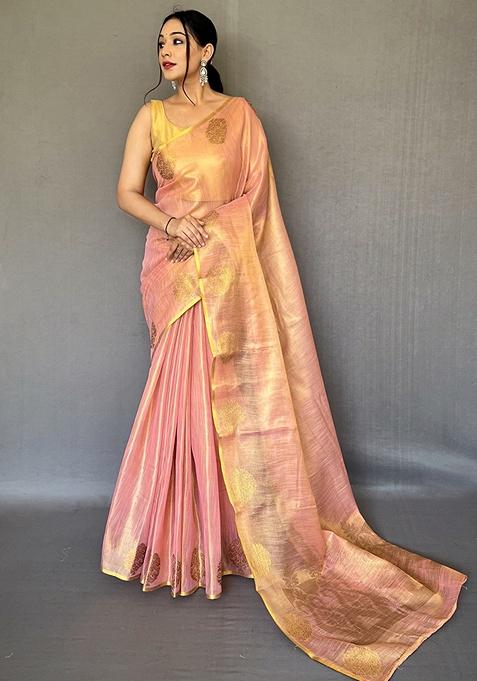 Light Pink Woven Silk Saree Set