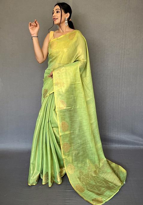 Pista Woven Silk Saree Set