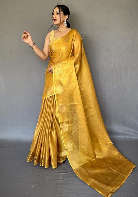 Gold Woven Silk Saree Set