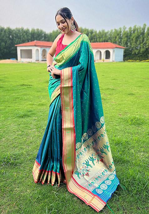 Rama Woven Paithani Silk Saree Set