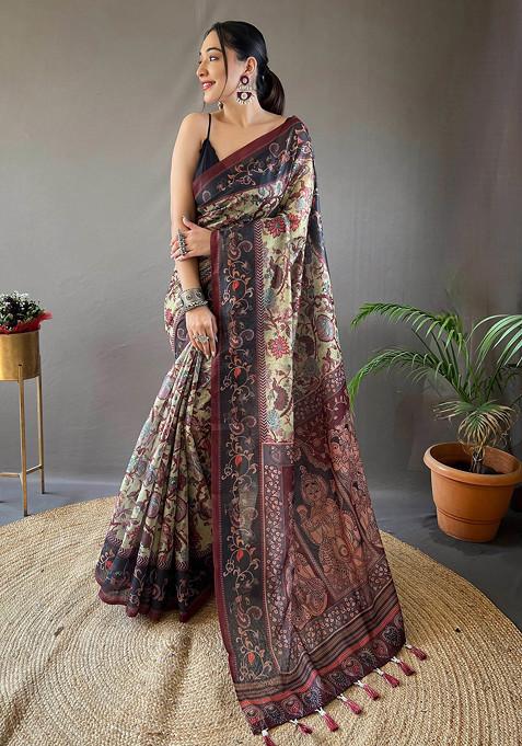 Pista Printed Cotton Saree Set