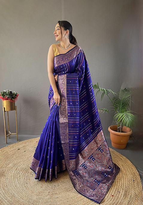 Violet Printed Silk Saree Set