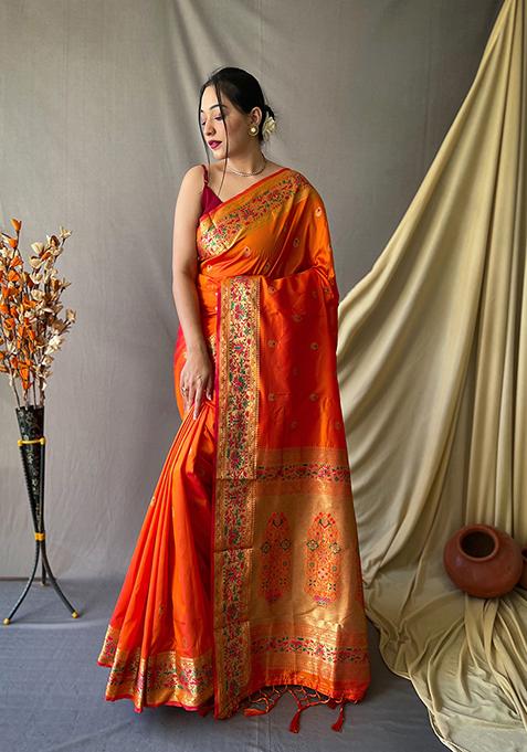 Mustard Woven Soft Silk Saree Set