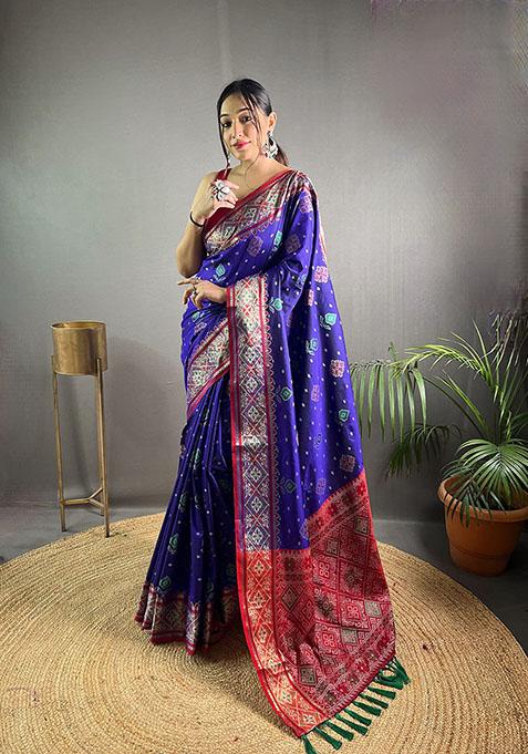 Violet Woven Patola Silk Saree Set