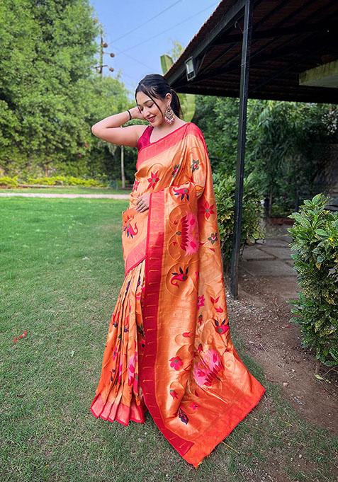 Yellow Floral Paithani Silk Saree Set