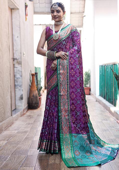 Purple Woven Patola Silk Saree Set