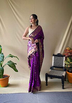 Purple Woven Soft Silk Saree Set
