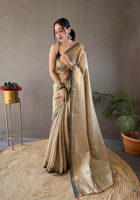 Golden Woven Soft Silk Saree Set