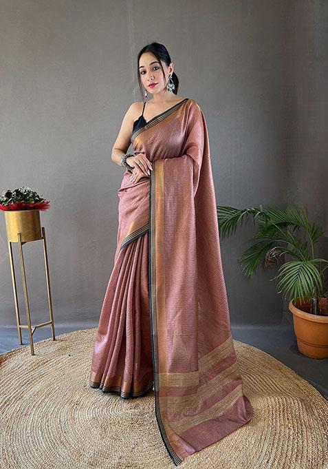 Lavender Woven Soft Silk Saree Set