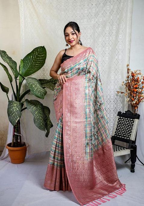 Pink Floral Mushroom Silk Saree Set