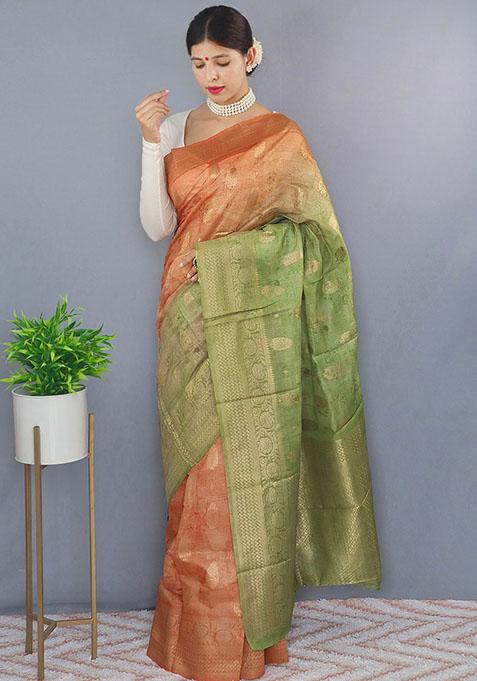 Light Orange Kalamkari Chanderi Silk Saree Set