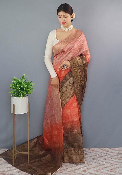 Red Kalamkari Chanderi Silk Saree Set