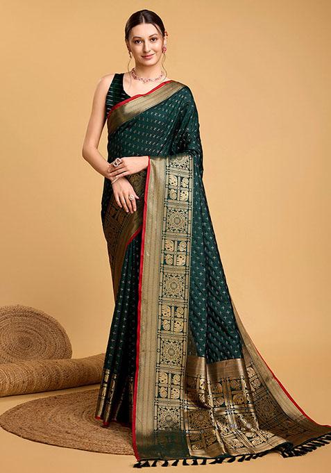 Green Zari Woven Silk Saree Set