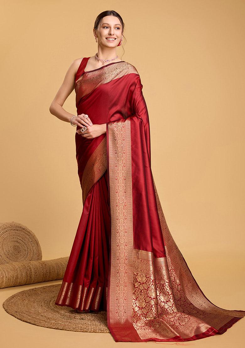 Red Zari Woven Silk Saree Set