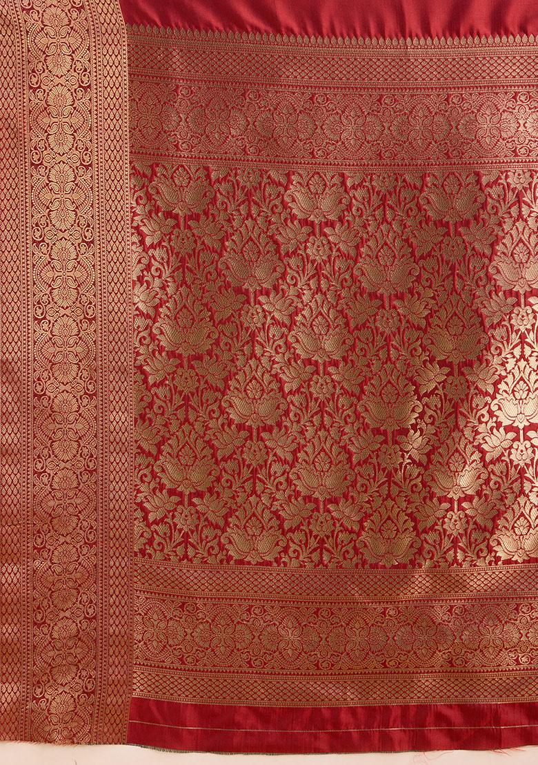 Red Zari Woven Silk Saree Set