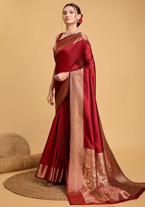 Red Zari Woven Silk Saree Set