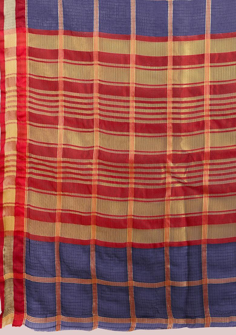 Blue Zari Woven Kota Doria Silk Saree Set