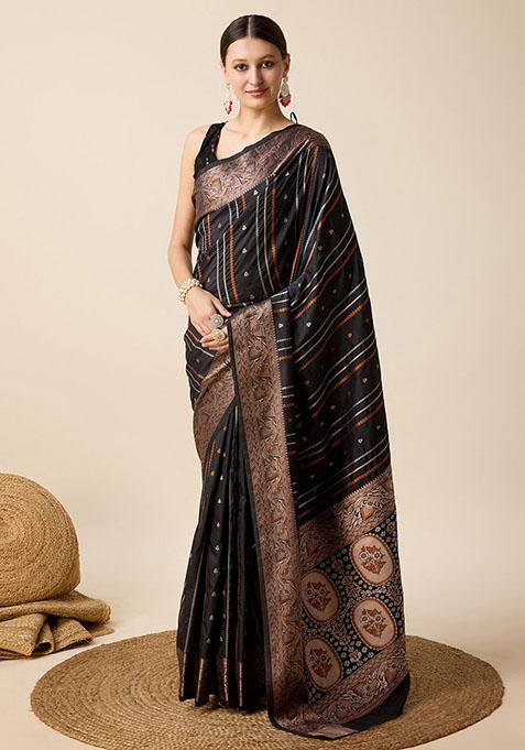 Black Zari Woven Silk Saree Set