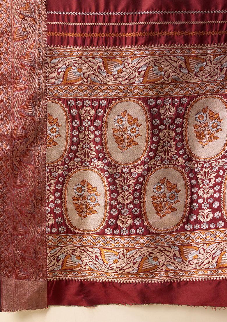 Maroon Zari Woven Silk Saree Set