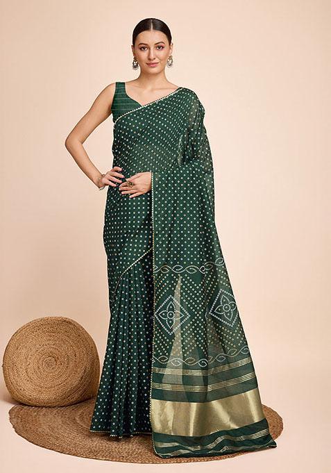 Green Zari Woven Cotton Silk Saree Set