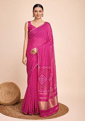 Pink Zari Woven Cotton Silk Saree Set