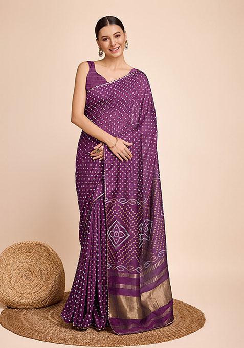 Purple Zari Woven Cotton Silk Saree Set