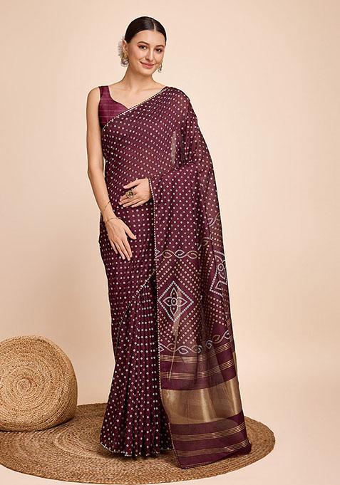 Wine Zari Woven Cotton Silk Saree Set