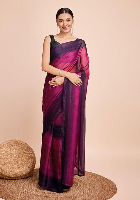 Pink Woven Kota Doria Silk Saree Set