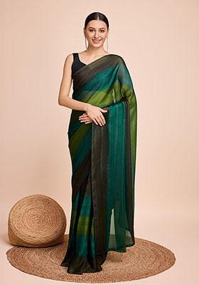 Green Woven Kota Doria Silk Saree Set