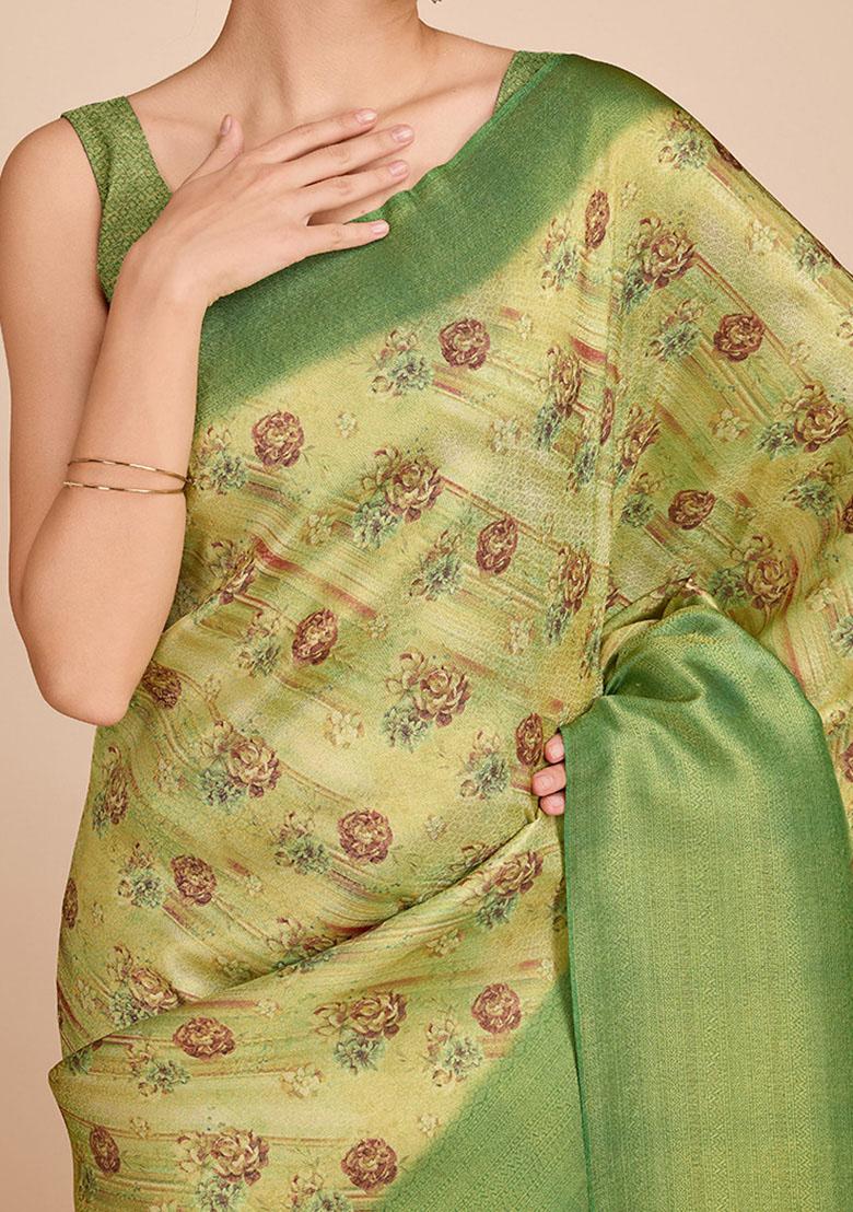 Green Zari Woven Silk Saree Set - Indya