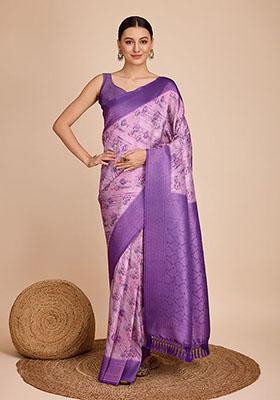 Purple Zari Woven Silk Saree Set