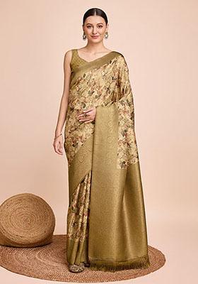 Yellow Zari Woven Silk Saree Set