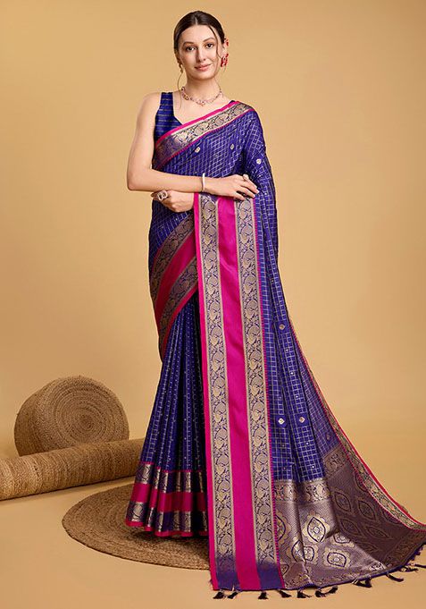 Blue Zari Woven Silk Saree Set