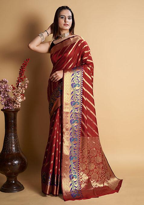 Red Zari Woven Silk Saree Set