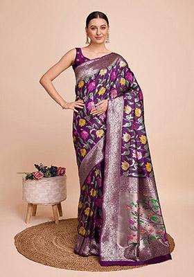 Wine Woven Silk Saree Set