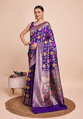 Lavender Woven Silk Saree Set