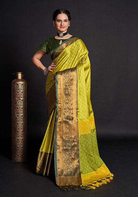 Green Zari Woven Lichi Silk Saree Set