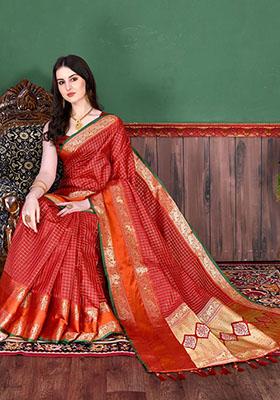 Red Zari Woven Silk Saree Set
