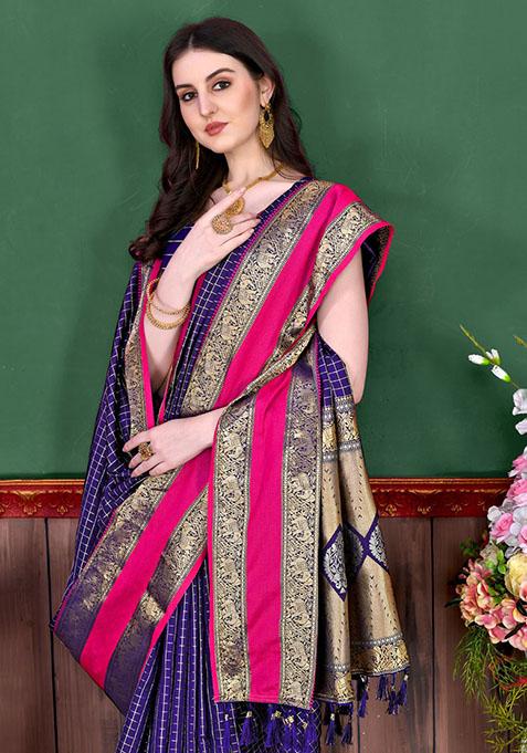 Blue Zari Woven Silk Saree Set