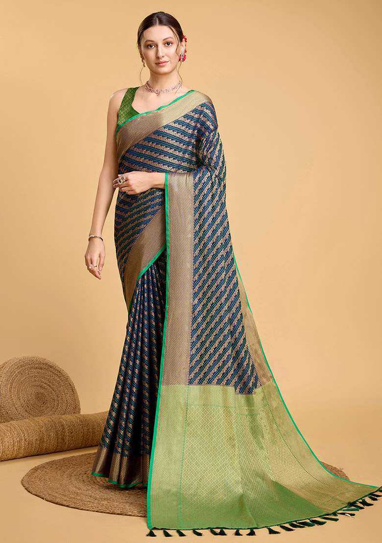 Purple Zari Woven Silk Saree Set for Diwali | Wedding & Festive Wear - Indya