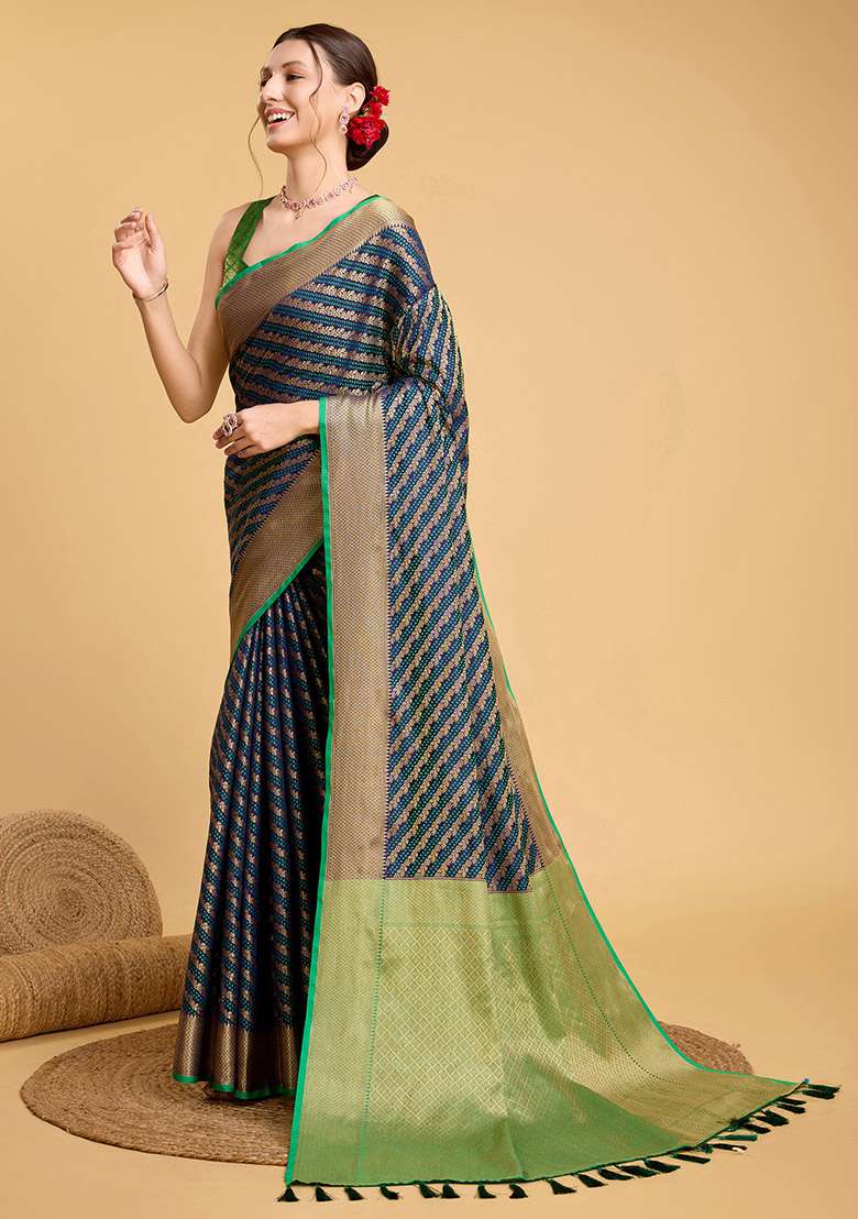 Purple Zari Woven Silk Saree Set for Diwali | Wedding & Festive Wear - Indya