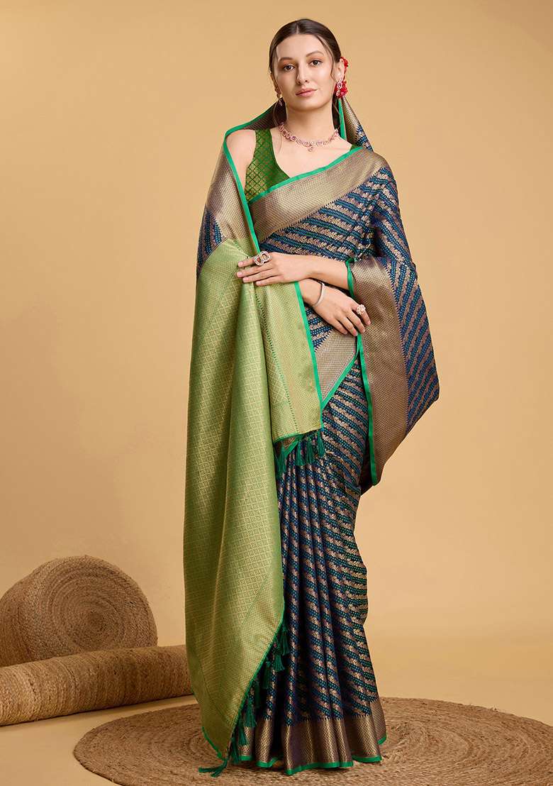 Purple Zari Woven Silk Saree Set for Diwali | Wedding & Festive Wear - Indya
